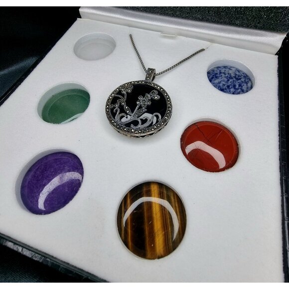 Rare Find Vintage Sterling Silver Pendant Necklace With Interchangeable β¦ - Picture 3 of 4